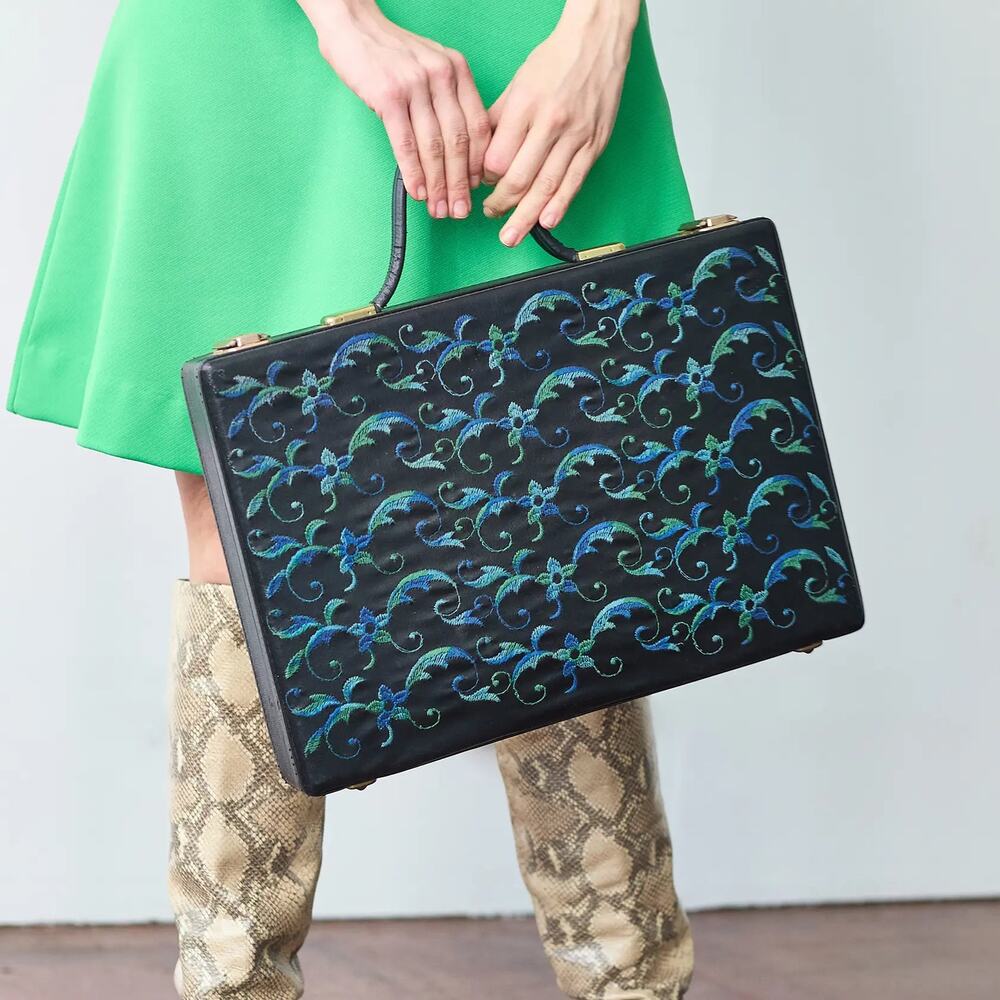 1960s Vinyl Briefcase w/ Intricate Embroidery